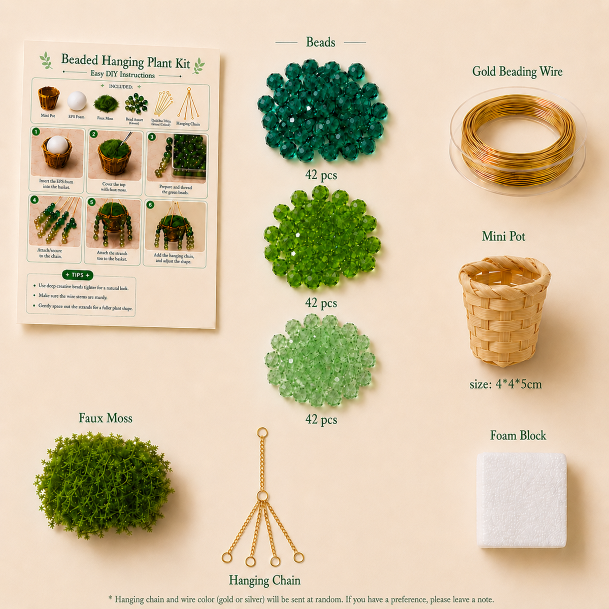 Mini beaded plant car charm DIY kit materials with green crystal beads