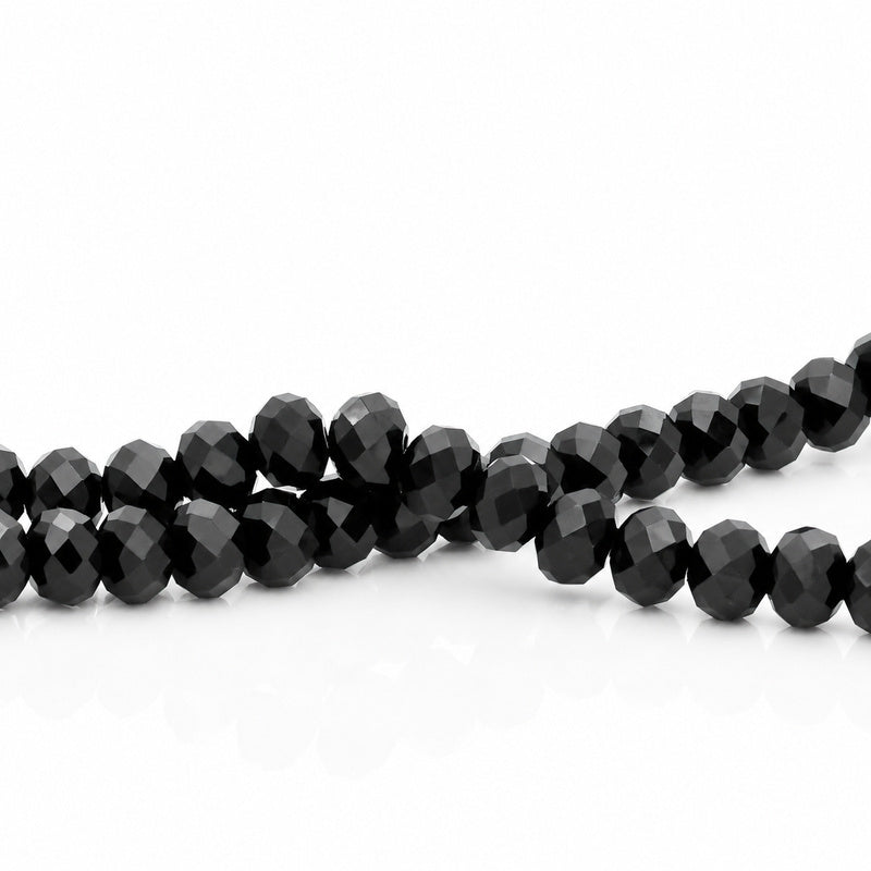 K9 faceted crystal glass rondelle beads in Black - sold by the strand