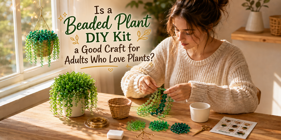 Beaded plant DIY kit for adults who love plants with green beads and craft materials
