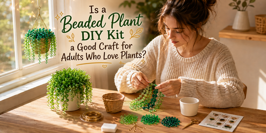 Beaded plant DIY kit for adults who love plants with green beads and craft materials