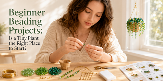 Beginner beading project with a tiny crystal beaded plant DIY kit