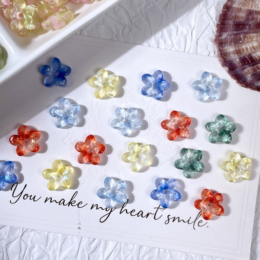 10mm five-petal glass flower beads in Random Color Mix, 50 pieces per pack