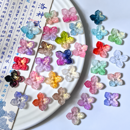 10mm four-petal glass hydrangea beads in Random Color Mix, 50 pieces per pack
