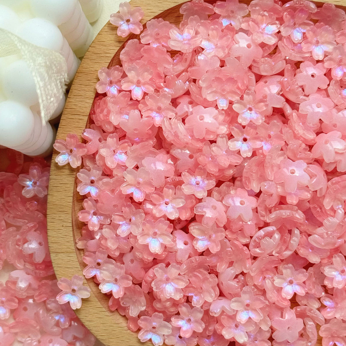 Glass cherry blossom beads in ink red - 50 beads per pack