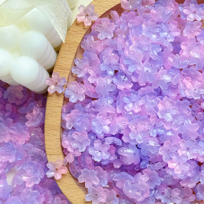 Glass cherry blossom beads in pink & purple - 50 beads per pack