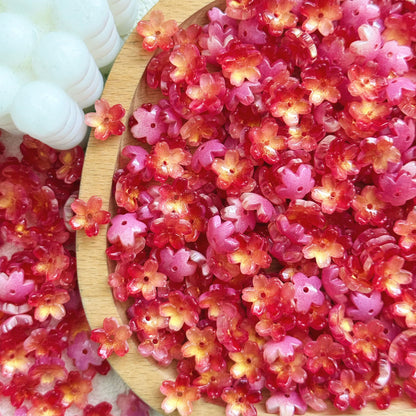 Glass cherry blossom beads in red & gold - 50 beads per pack