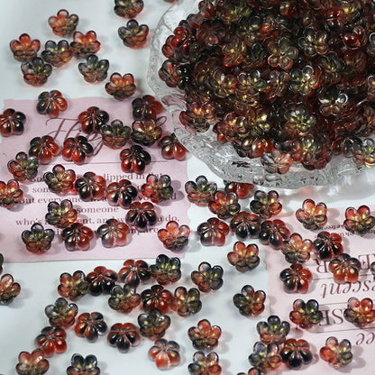 10mm glass plum blossom beads in Black & Red Gold, 50 pieces per pack