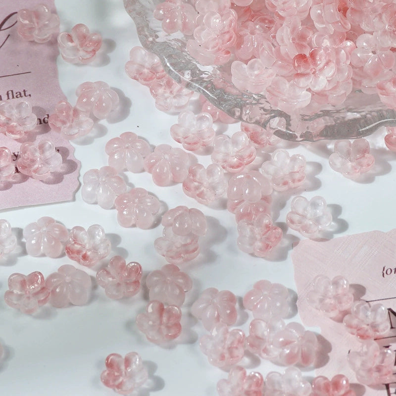10mm glass plum blossom beads in Blush Pink Gradient, 50 pieces per pack