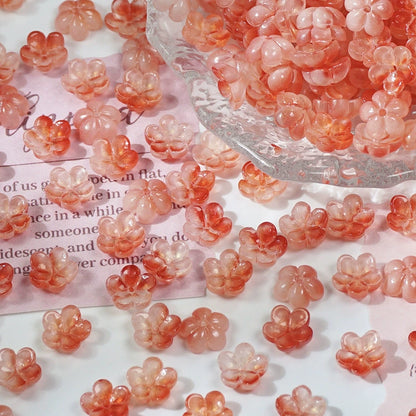 10mm glass plum blossom beads in Cherry Red Gold, 50 pieces per pack