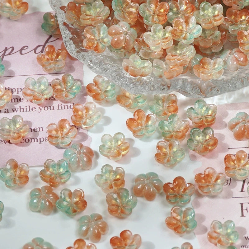 10mm glass plum blossom beads in Dunhuang Gold, 50 pieces per pack