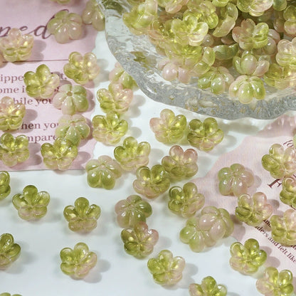 10mm glass plum blossom beads in Green & Pink Gold, 50 pieces per pack