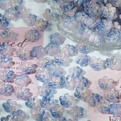 10mm glass plum blossom beads in Ink Blue & Pink Gold, 50 pieces per pack