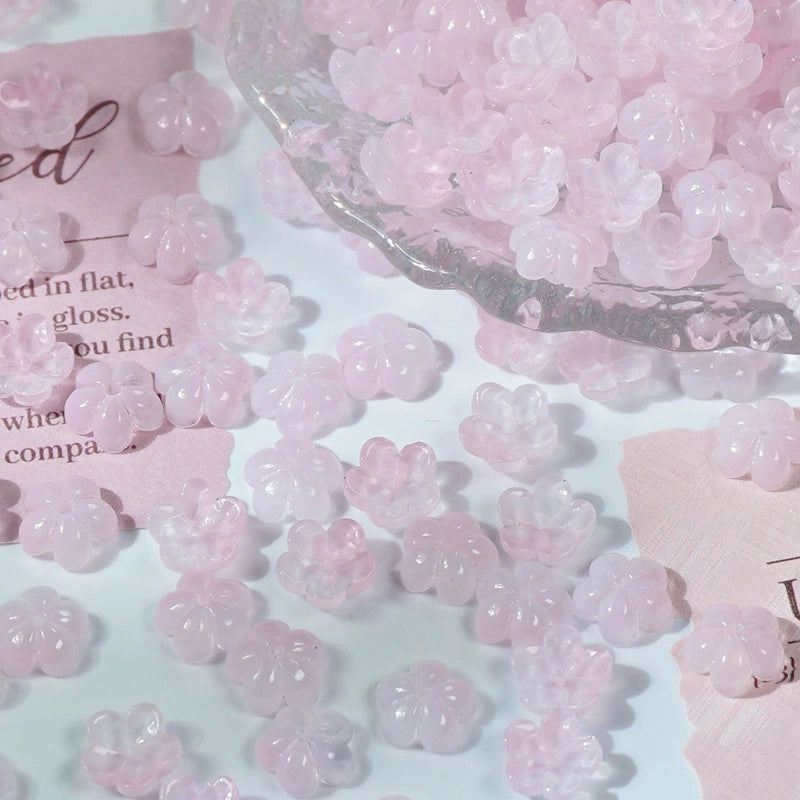 10mm glass plum blossom beads in Pink, 50 pieces per pack