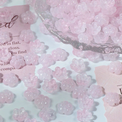 10mm glass plum blossom beads in Pink, 50 pieces per pack