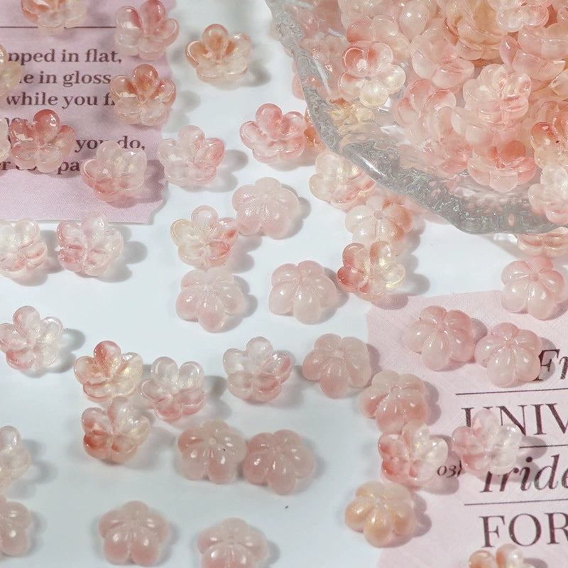 10mm glass plum blossom beads in Red & White Gold, 50 pieces per pack