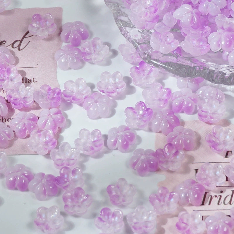 10mm glass plum blossom beads in Rose Pink, 50 pieces per pack