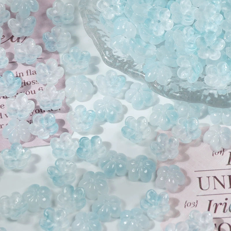 10mm glass plum blossom beads in Sky Blue Gradient, 50 pieces per pack
