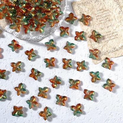 11x12mm glass hydrangea flower beads in Amber & Green Gold, 50 pieces per pack