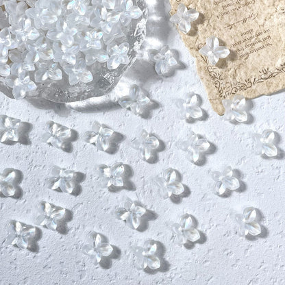 11x12mm glass hydrangea flower beads in Iridescent Clear, 50 pieces per pack