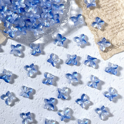 11x12mm glass hydrangea flower beads in Iridescent Periwinkle Blue, 50 pieces per pack