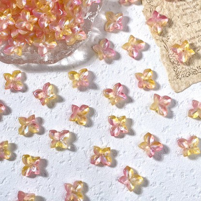 11x12mm glass hydrangea flower beads in Iridescent Pink & Yellow, 50 pieces per pack