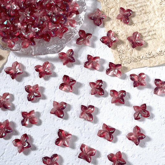 11x12mm glass hydrangea flower beads in Iridescent Wine Red, 50 pieces per pack