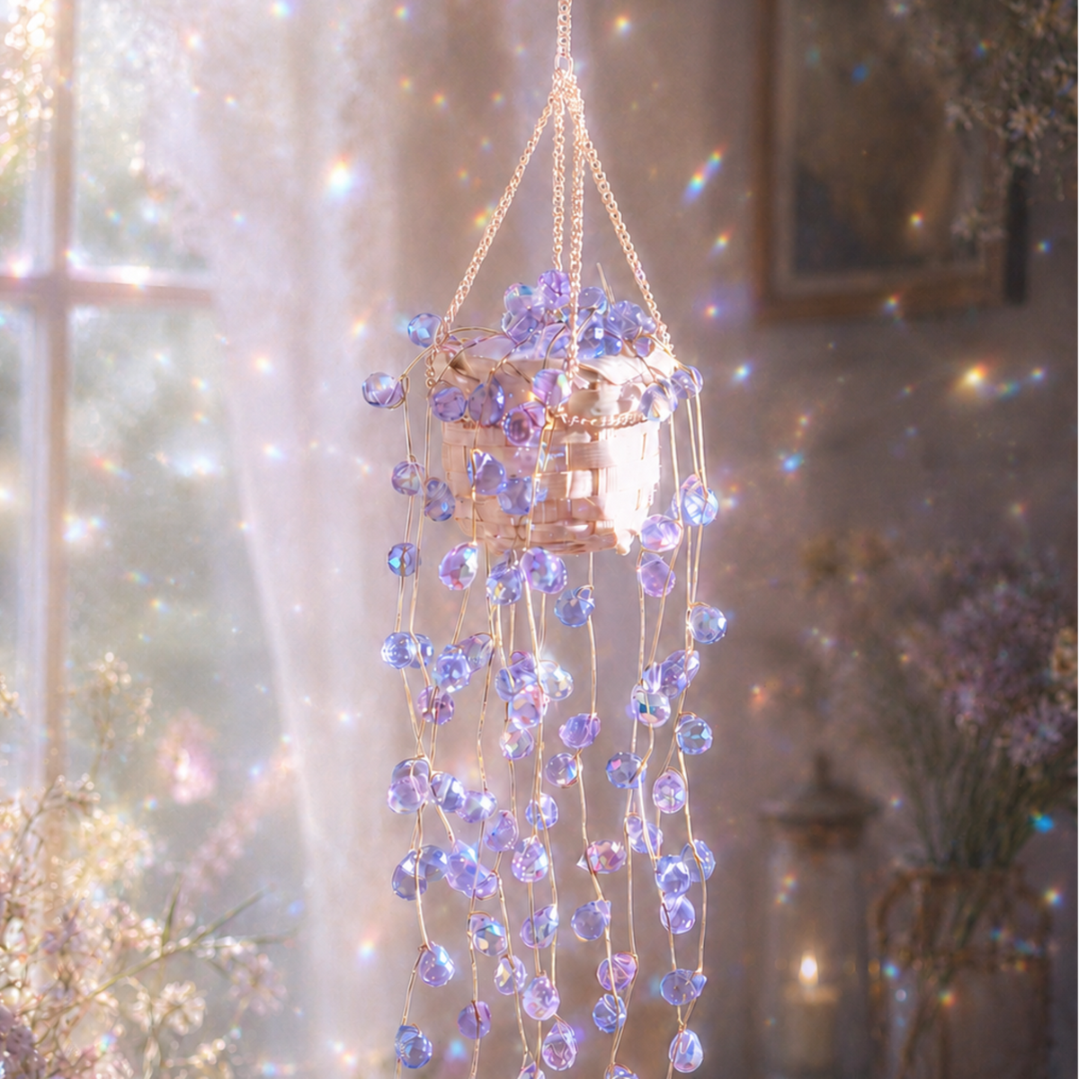 Purple Wisteria beaded plant suncatcher DIY kit