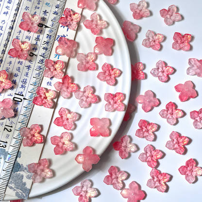 12mm four-petal glass hydrangea beads in Rose Pink Gold, 50 pieces per pack