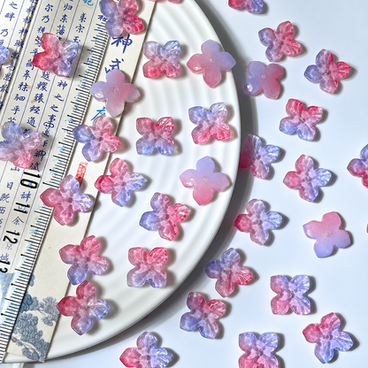 14mm four-petal glass hydrangea beads in Rose & Lavender Gradient, 50 pieces per pack