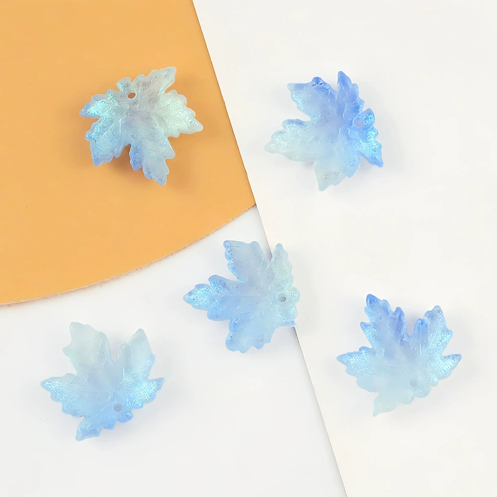 Blue Gradient 16mm glass maple leaf beads, 100 pieces per pack