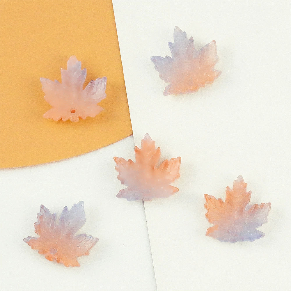 Blue & Orange 16mm glass maple leaf beads, 100 pieces per pack