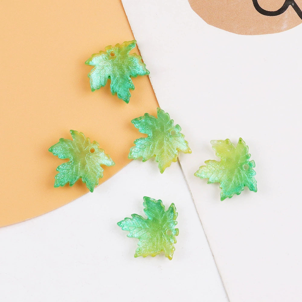Green Gradient 16mm glass maple leaf beads, 100 pieces per pack