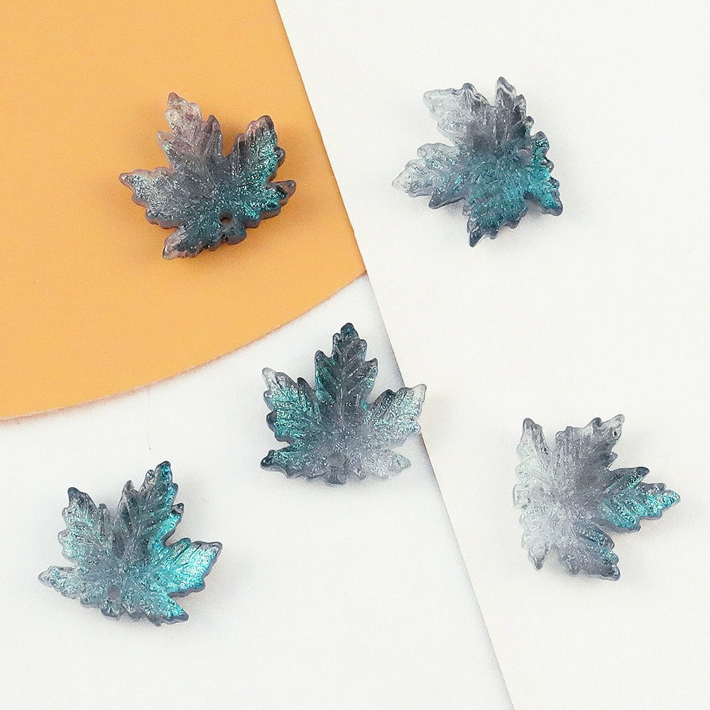 Ink Blue 16mm glass maple leaf beads, 100 pieces per pack