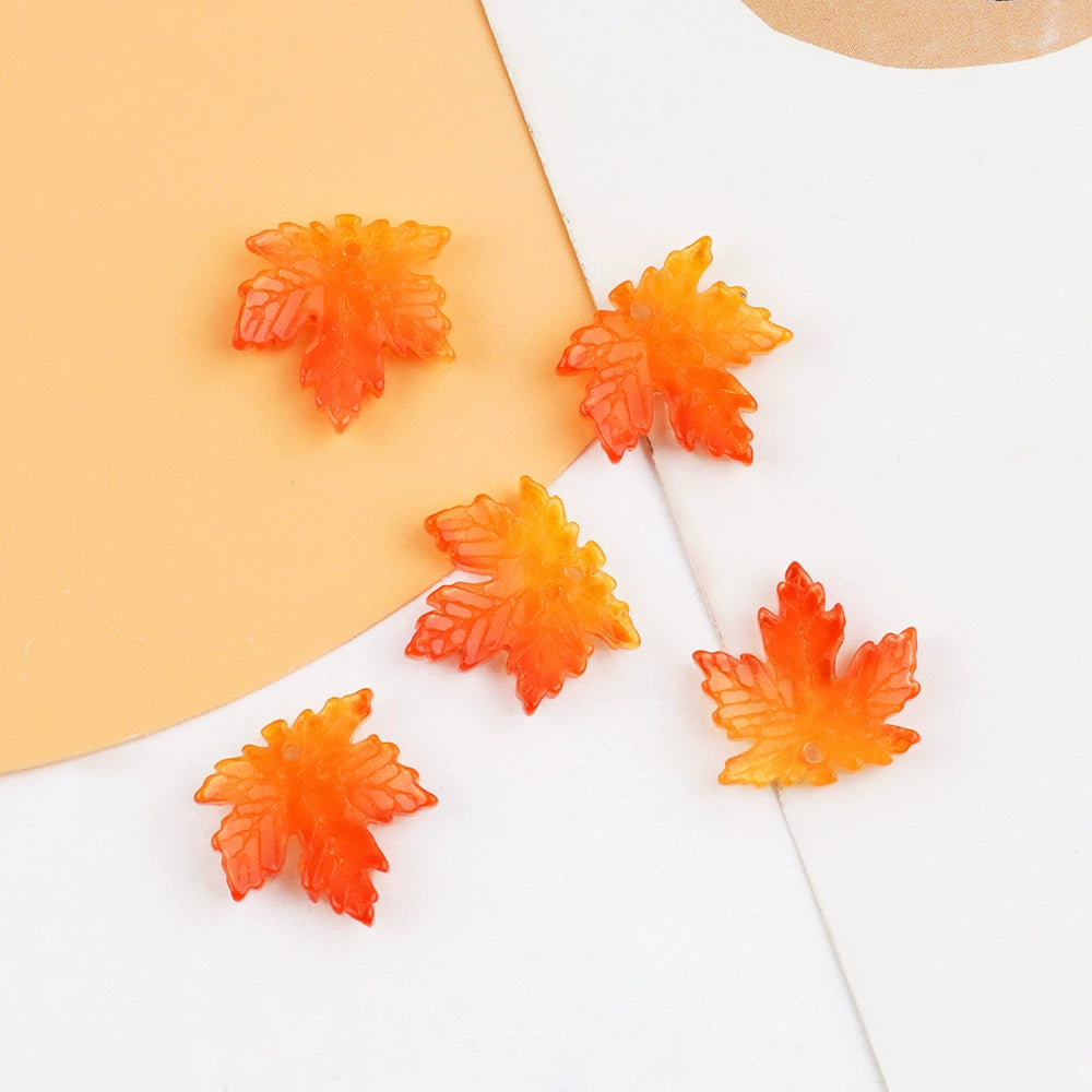 Orange Gradient 16mm glass maple leaf beads, 100 pieces per pack