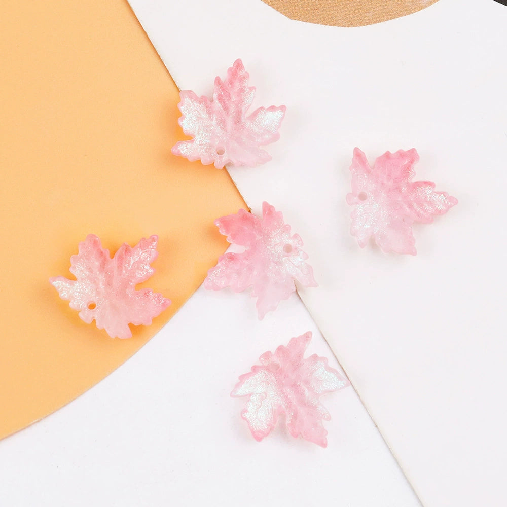 Pink Gradient 16mm glass maple leaf beads, 100 pieces per pack