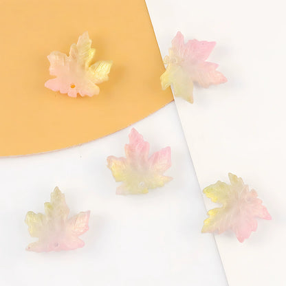 Pink & Green 16mm glass maple leaf beads, 100 pieces per pack