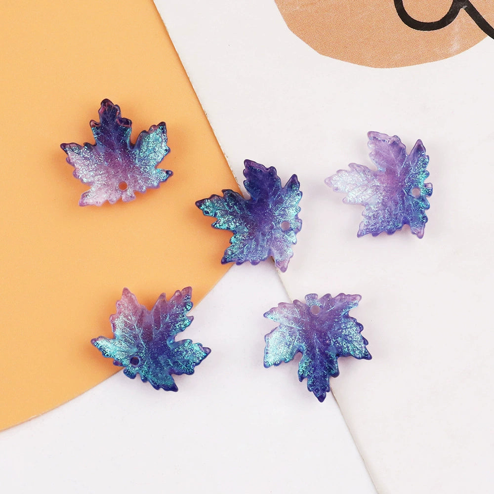 Purple Gradient 16mm glass maple leaf beads, 100 pieces per pack