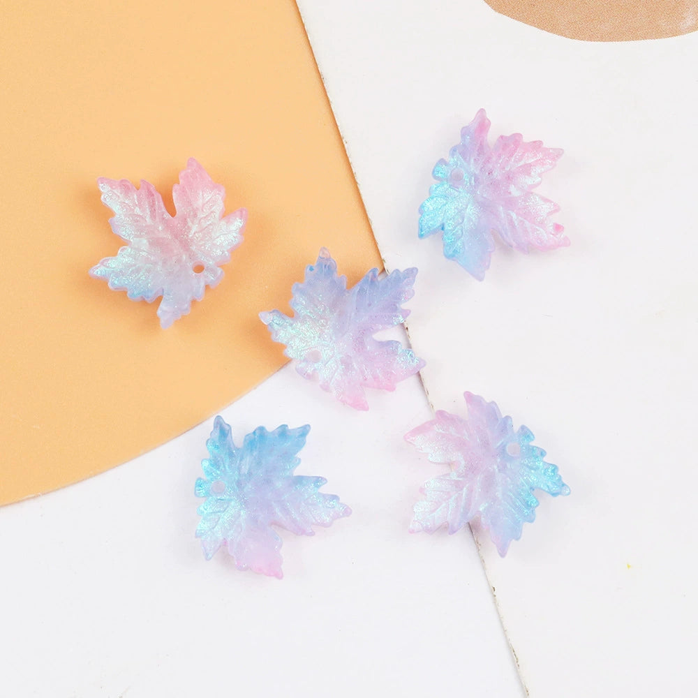 Purple & Pink 16mm glass maple leaf beads, 100 pieces per pack
