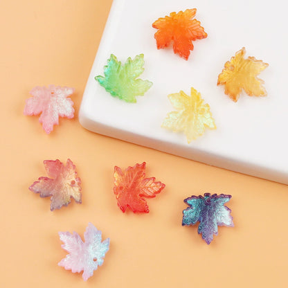 Random Color Mix 16mm glass maple leaf beads, 100 pieces per pack