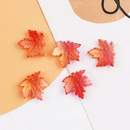 Red Gradient 16mm glass maple leaf beads, 100 pieces per pack