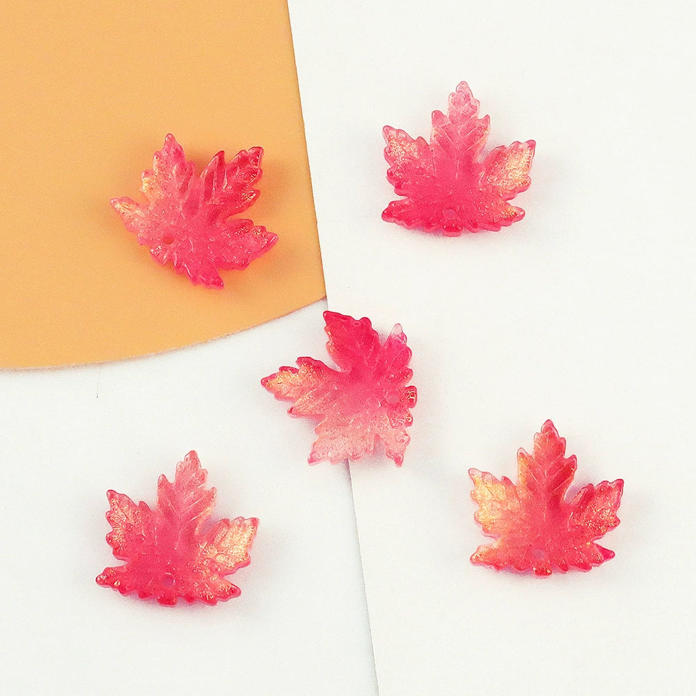 Watermelon Red 16mm glass maple leaf beads, 100 pieces per pack