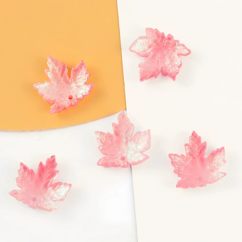 White & Pink 16mm glass maple leaf beads, 100 pieces per pack
