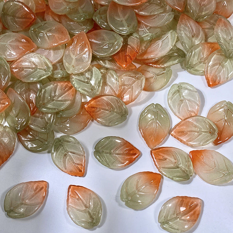 18x26mm glass camellia leaf beads in Amber & Sage Gradient, 50 pieces per pack