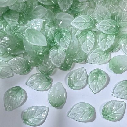 18x26mm glass camellia leaf beads in Milky Green Gradient, 50 pieces per pack