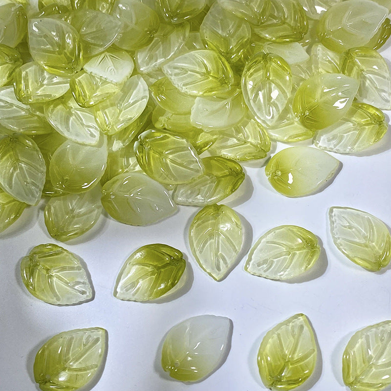 18x26mm glass camellia leaf beads in Olive Green Gradient, 50 pieces per pack