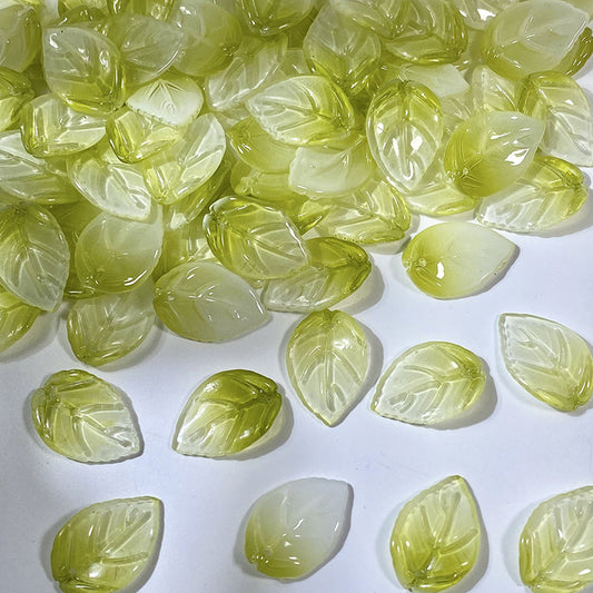 18x26mm glass camellia leaf beads in Olive Green Gradient, 50 pieces per pack