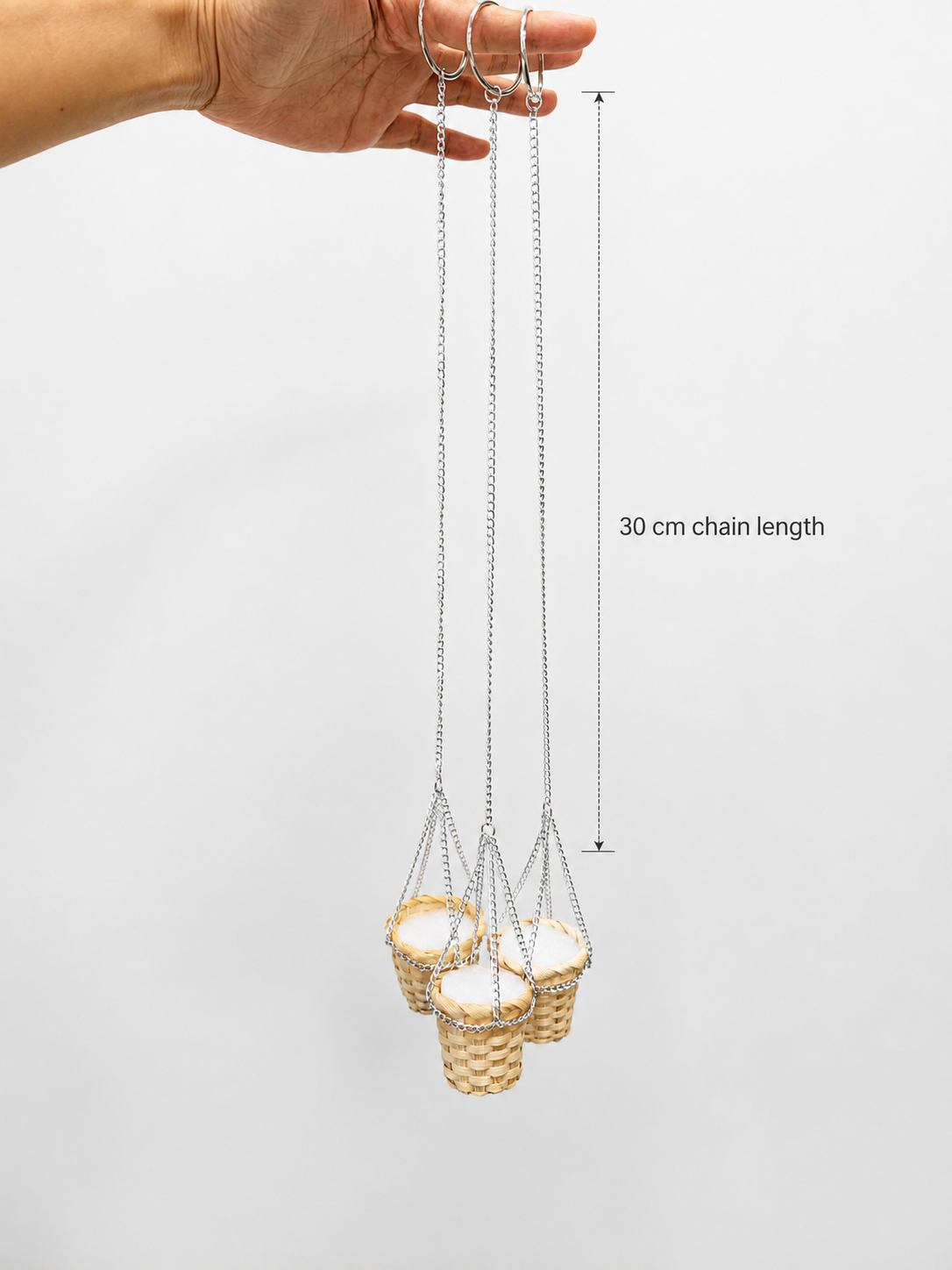 Mini hanging basket base with cord for DIY decor projects