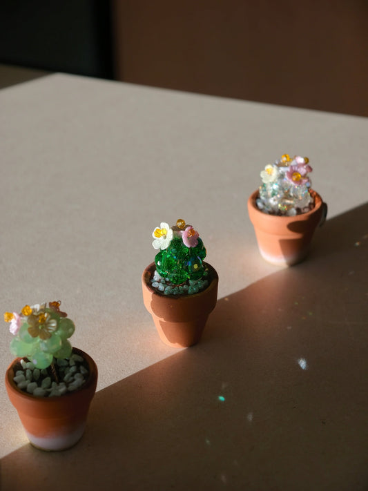 Mini beaded cactus fridge magnets DIY kit - set of 3 handmade crystal cactus magnets
