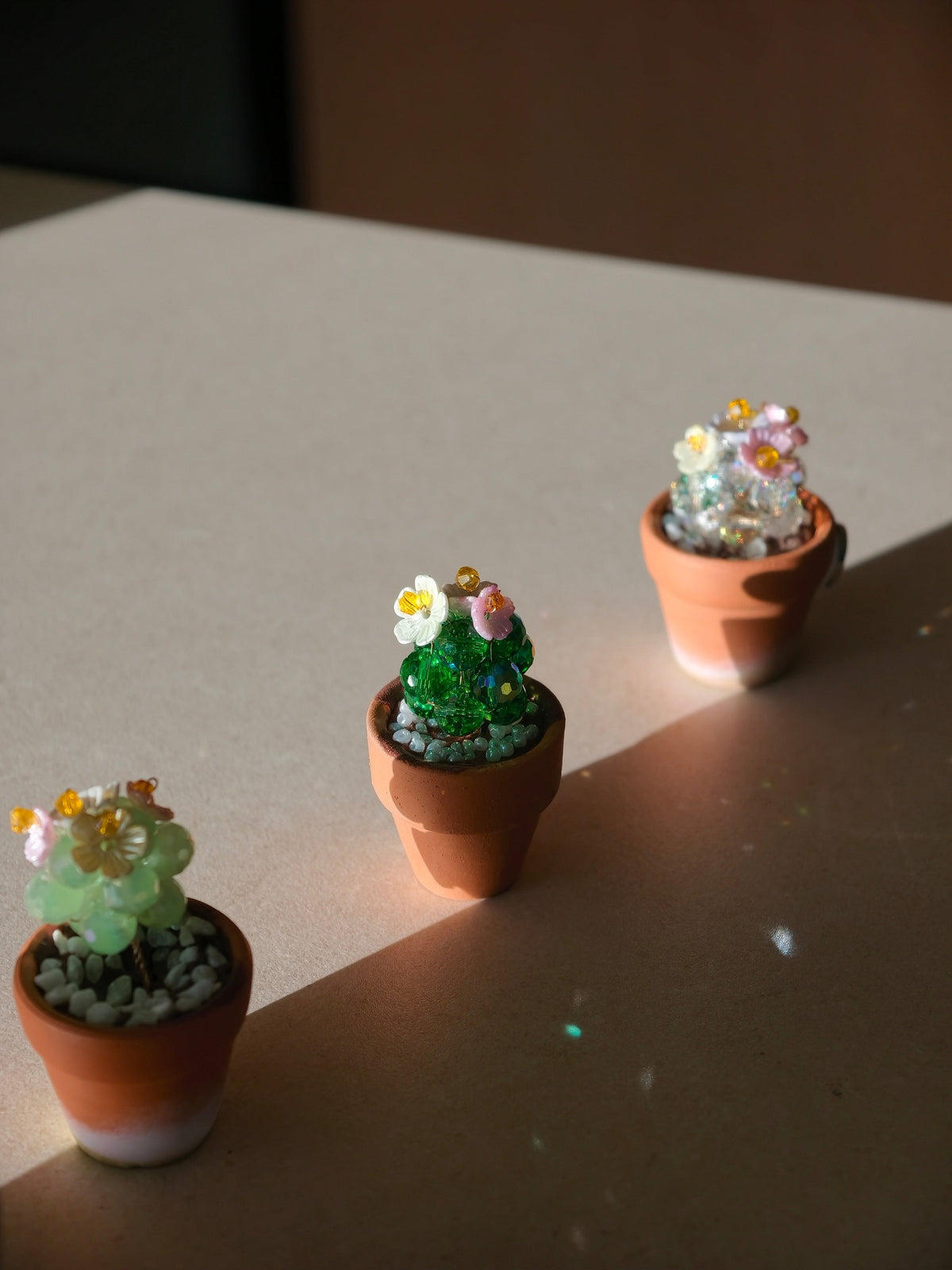 Mini beaded cactus fridge magnets DIY kit - set of 3 handmade crystal cactus magnets