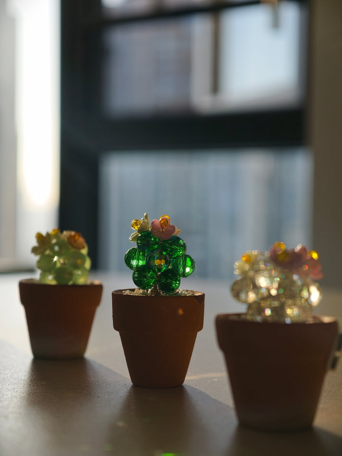 Mini beaded cactus fridge magnets DIY kit - set of 3 handmade crystal cactus magnets